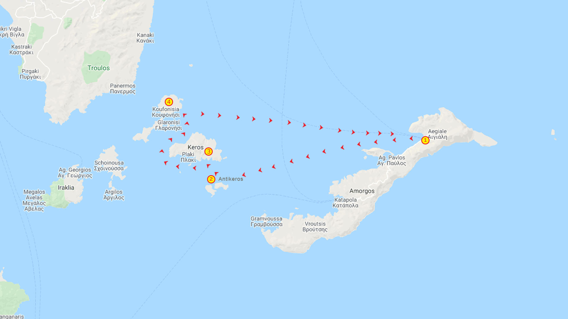 Day Cruise Antikeros Keros & Koufonissi Map